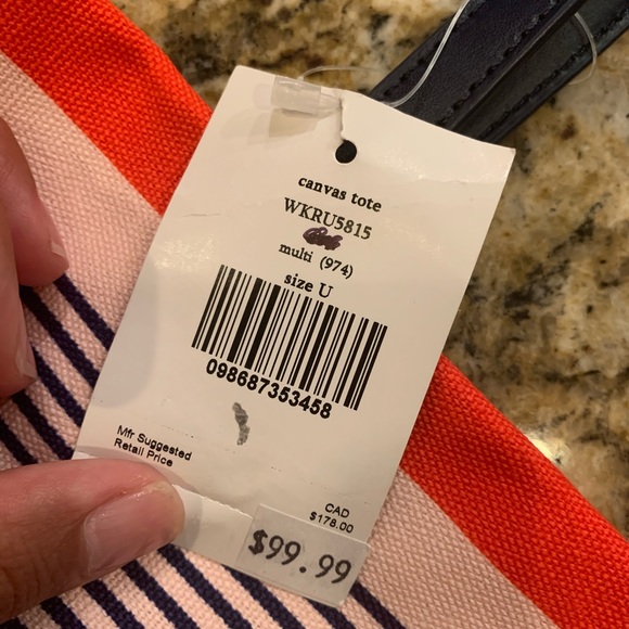 NWT Kate spade stripe canvas tote bon shopper bag - Picture 9 of 9
